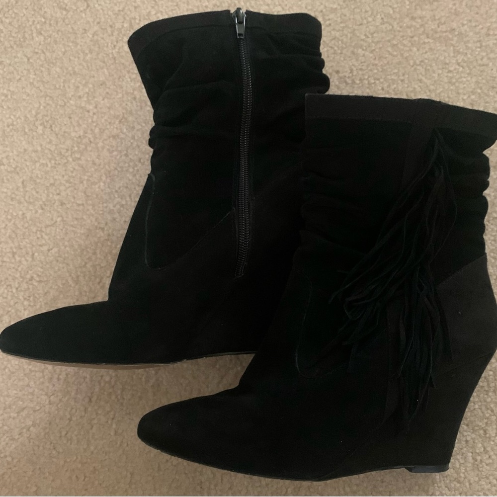 INC International Concept Side Fringe Wedge Leather Boots